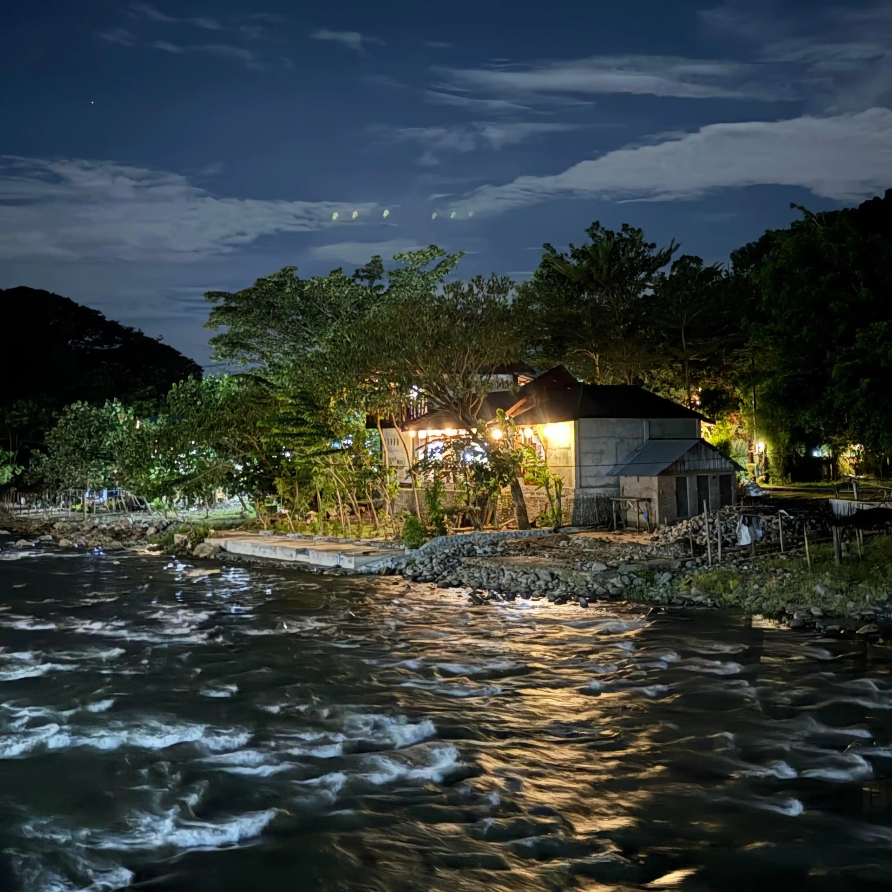 Bukit Lawang riverside at night Sumatra